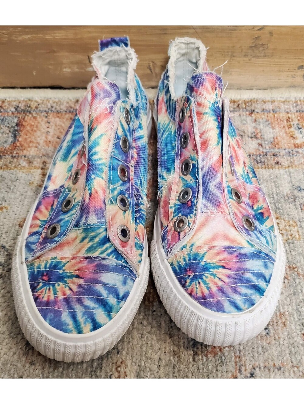 • Blowfish Malibu Play Distressed Slip On Sneaker Rainbow Tie-Dye